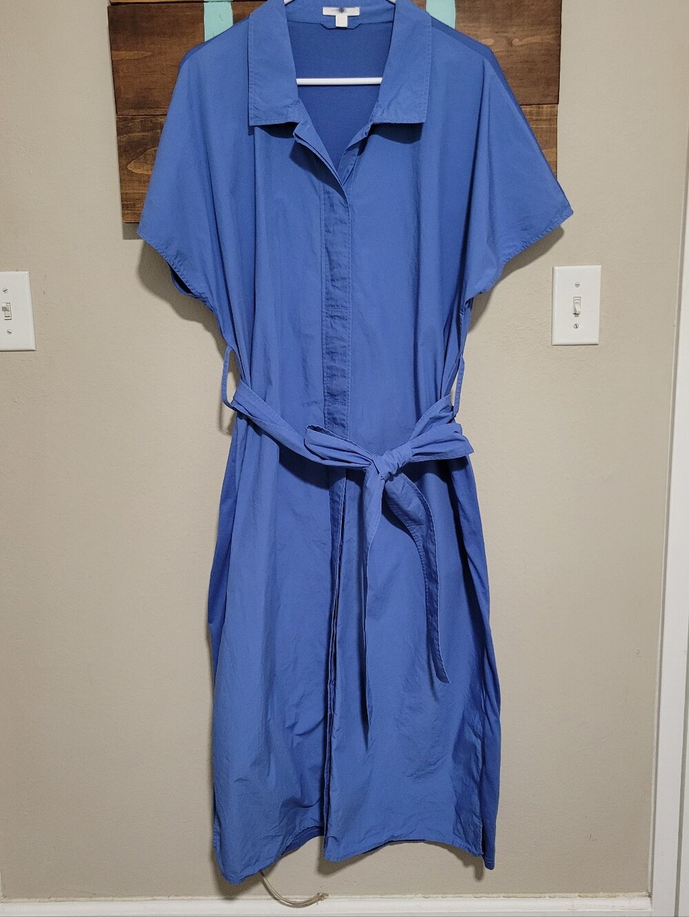 COS Blue Minimalist Shirt Dress with Tie Waist And Jersey Knit Back Size Large